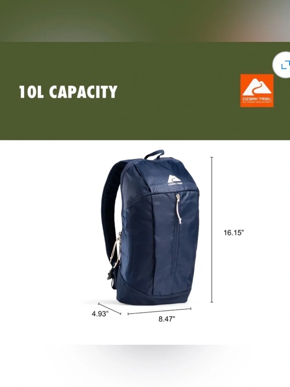 Ozark Trail 10L Day Pack, Navy, Embossed Fabric